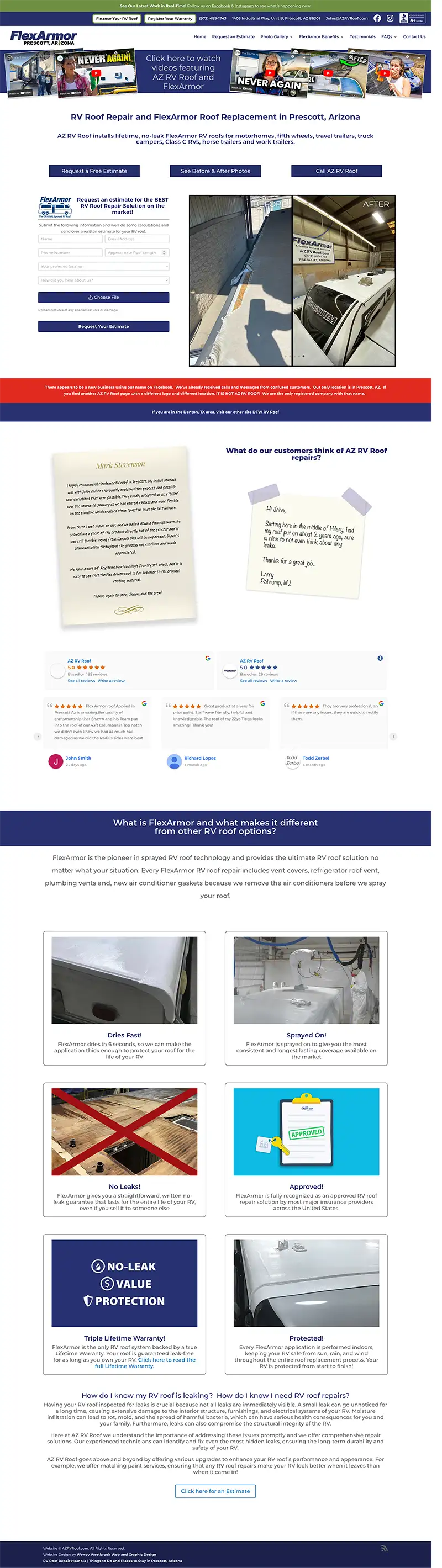 AZRVRoof.com website screenshot