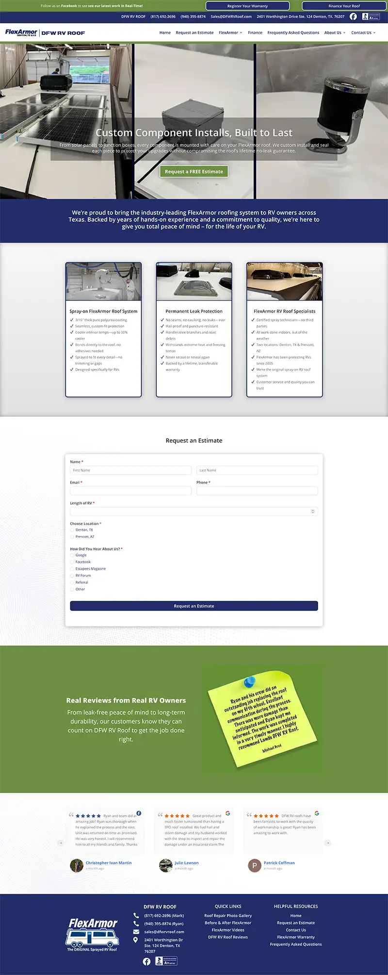 DFWRVRoof.com website screenshot