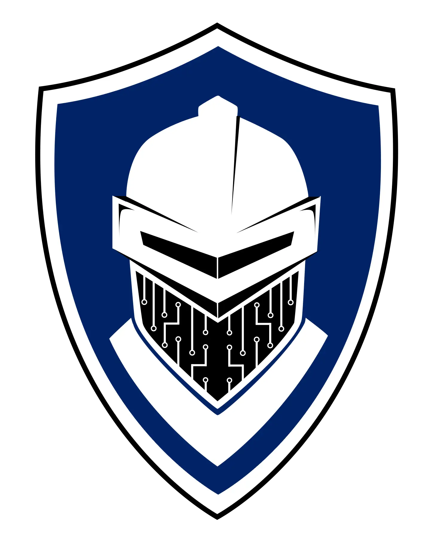 Digital Armor shield illustration with a helmet and circuit board details