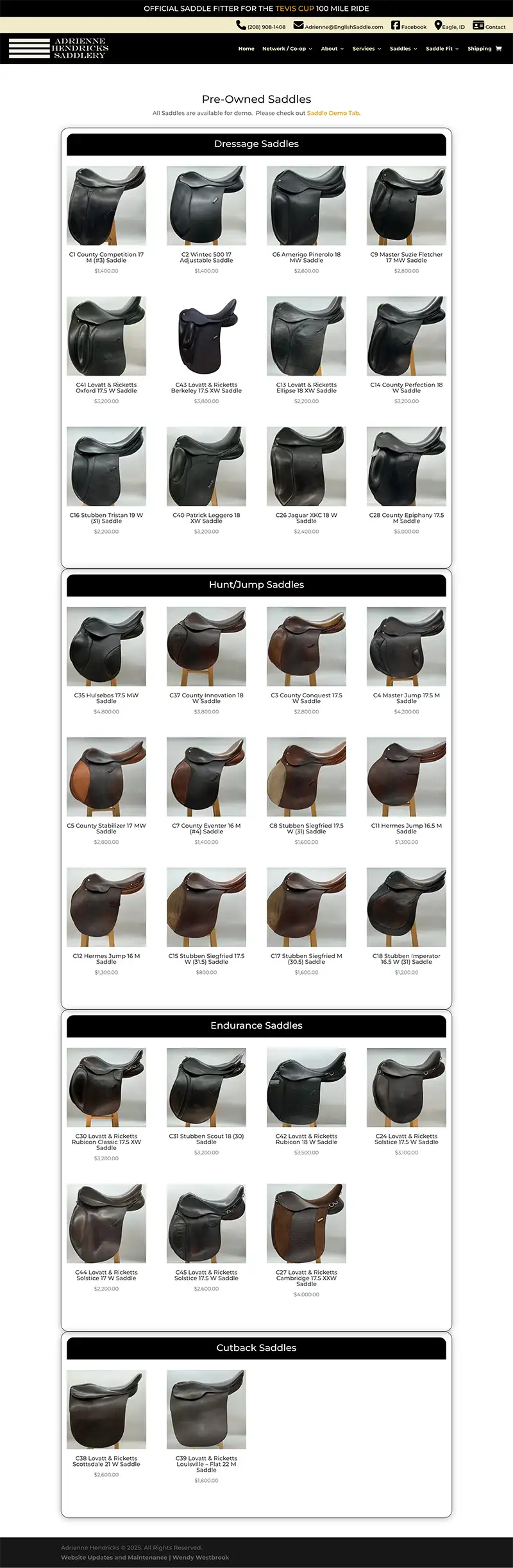 EnglishSaddle.com ecommerce page screenshot
