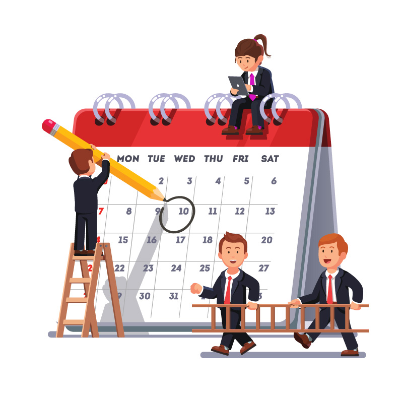 illustration of business people marking up a calendar